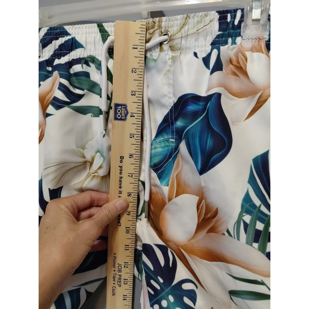 Swim Trunks Mens XL Tropical Surfer Shorts White Pockets Elastic/Drawstring